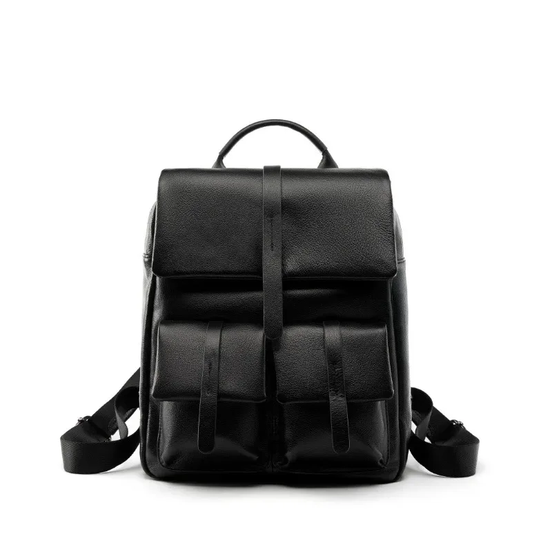 sac à dos en cuir véritable de haute qualité, sac à dos pour hommes, sac d'école pour étudiants, sac à dos quotidien pour hommes, grand sac à dos noir.