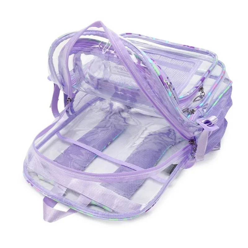 sac à dos transparent en pvc pour adolescentes, sacs d'école pour étudiantes, sac à dos de sport décontracté, grande capacité, imperméable, sac à dos de voyage pour la plage