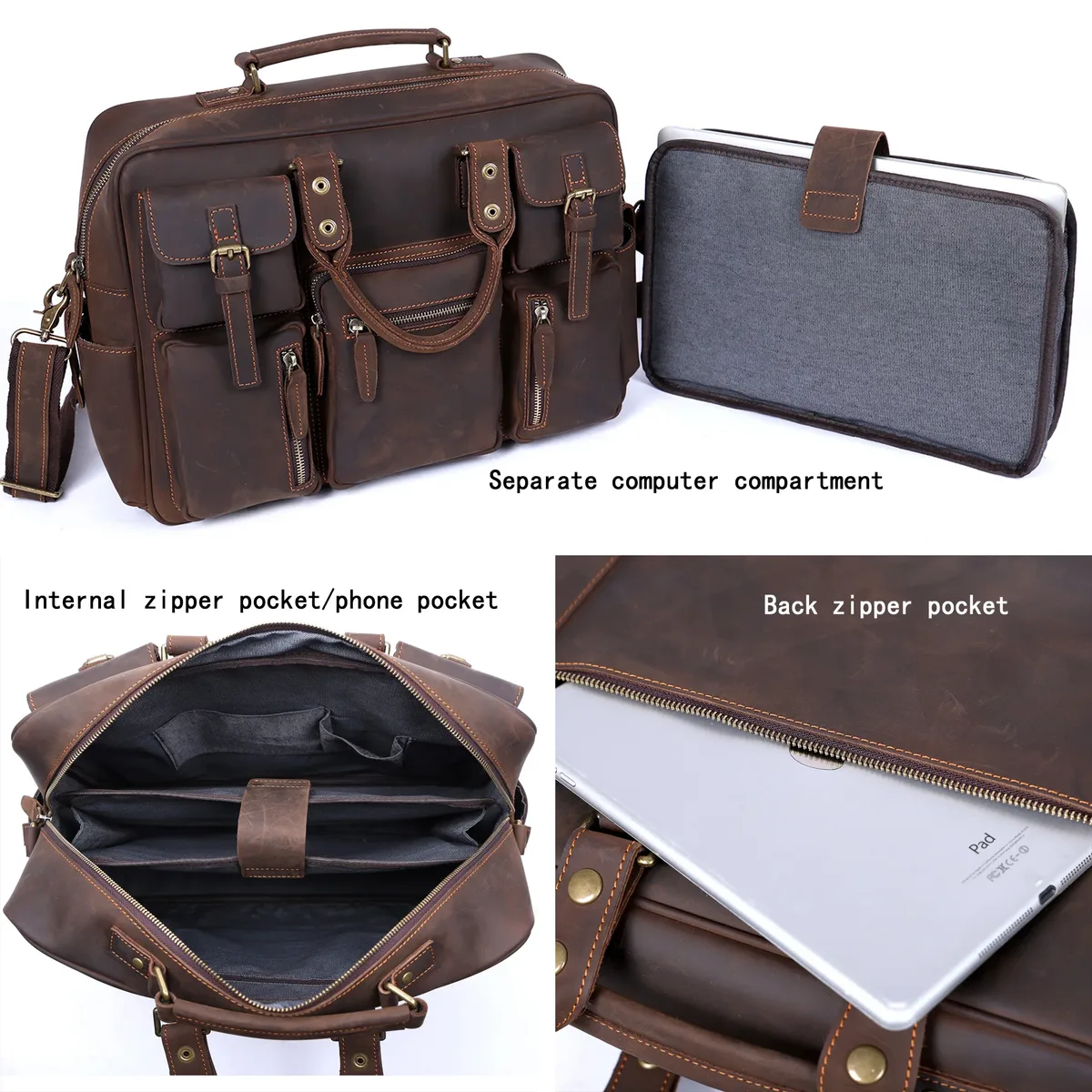 sacoche vintage pour homme en cuir pleine fleur, sac messager pour ordinateur portable 16 pouces, sac de voyage d'affaires en cuir véritable crazy horse