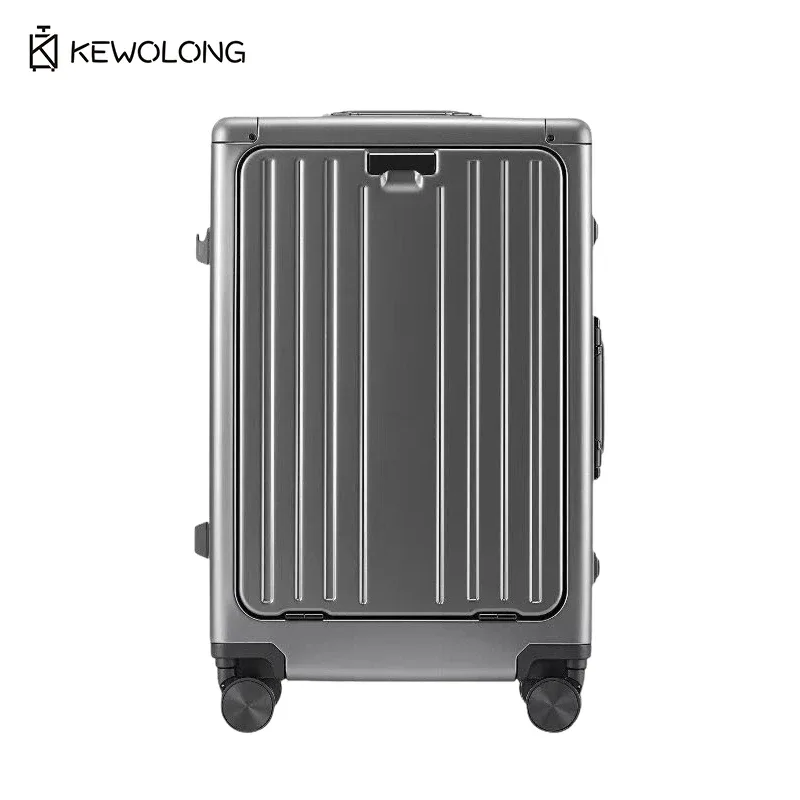 nouvelle valise en alliage d'aluminium et de magnésium à ouverture frontale, 20/24 pouces, bagage à roulettes entièrement métallique et durable.