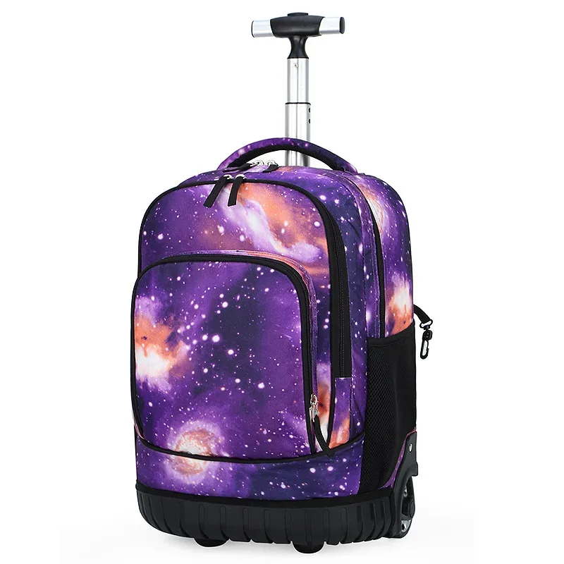 sac dos oxford cloth motifs animaux rose violet bleu format rectangulaire roulettes fixes usage école voyage