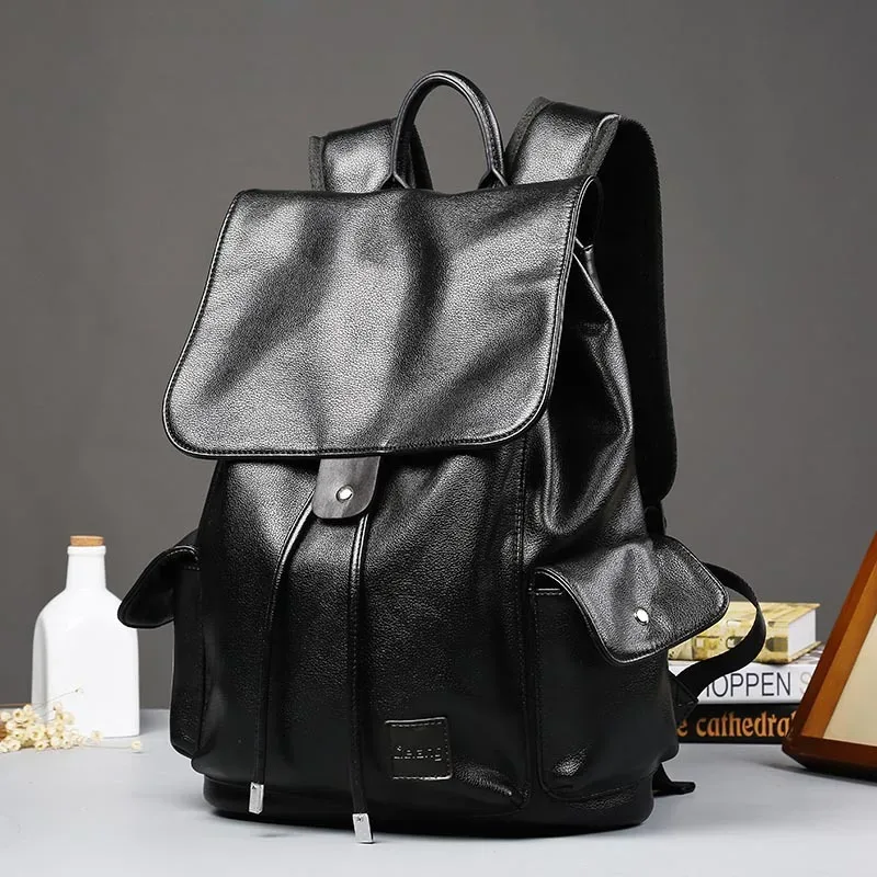 sac à dos de voyage à cordon de serrage pour hommes, sacs à dos en cuir pu de haute qualité, sac à dos au design tendance, cartable souple