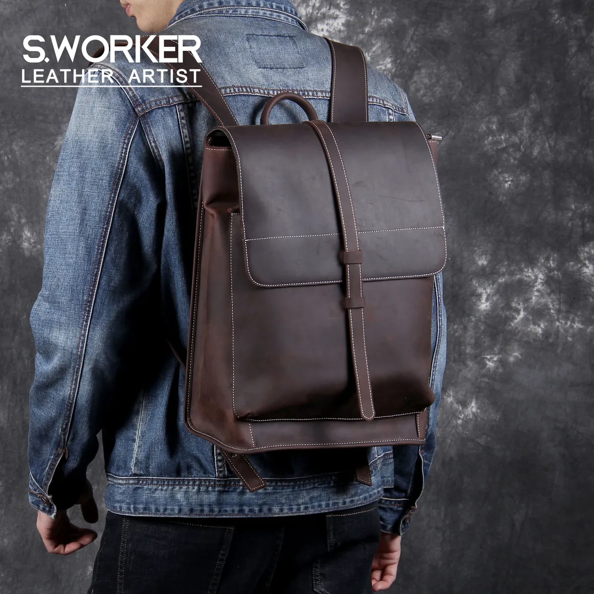 sac à dos vintage en cuir véritable pour homme, sac à bandoulière pour ordinateur portable en cuir pleine fleur fait main, sac en cuir crazy horse, mode pour homme
