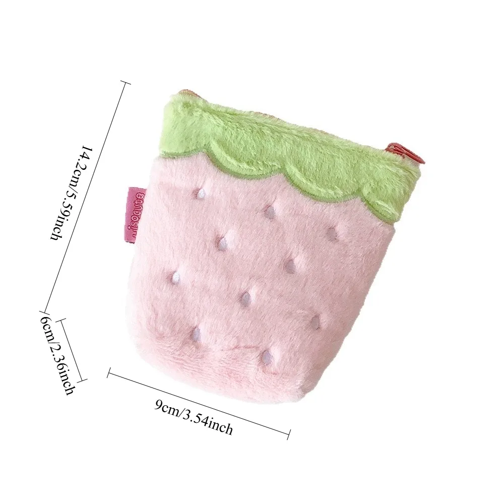 trousse de maquillage en peluche fraise portable, étui à rouge à lèvres et écouteurs, pochette de rangement pour étudiants, petite trousse cosmétique