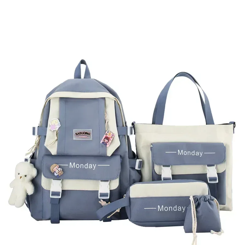 sac dos nylon rose blanc gris latérale monday enfants femmes école bandes fixation poignées pratiques travaux compartiments accessoires ensemble