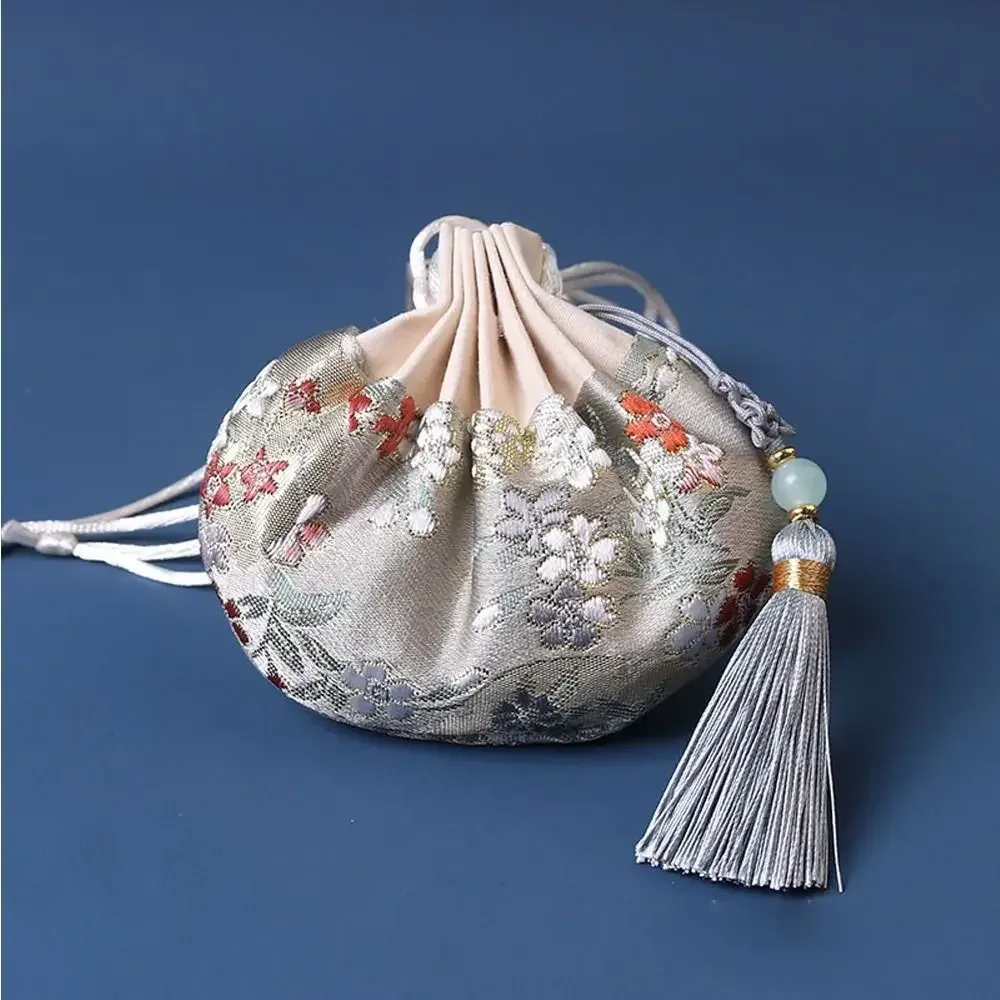 étui à colliers en tissu brodé multicolore à motif de fleurs, sac de rangement de style chinois, pochette à main, sac à bijoux pour femmes, sachet vide
