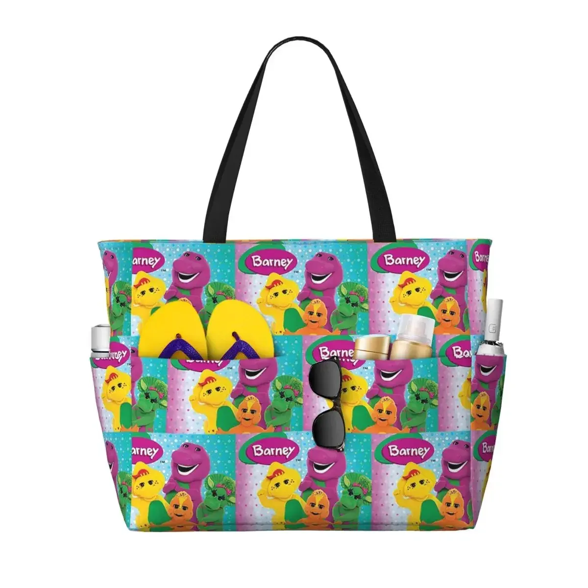 sac voyage polyester motifs personnages animés sacoche noire poches latérales grande poche avant usage voyage sport plage yoga