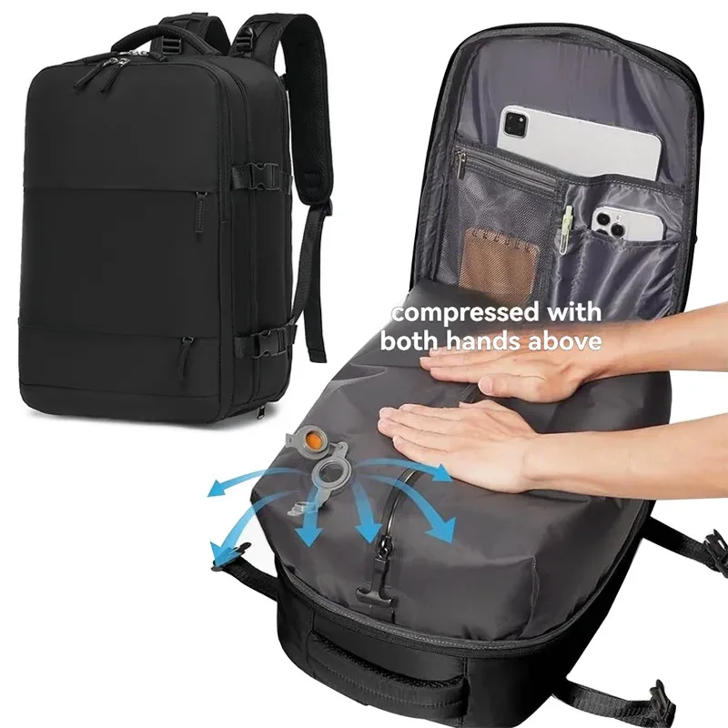 sac à dos de voyage avec pompe à air intégrée sous vide, sac à dos de voyage extensible, équipé d'un système de vide