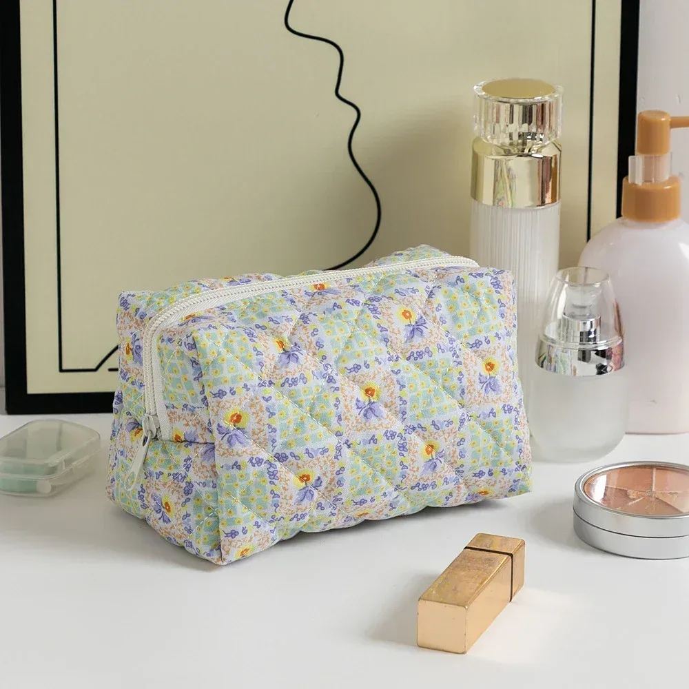 trousse de maquillage à imprimé floral pour femme, trousse de rangement pour rouge à lèvres, trousse à cosmétiques, trousse de beauté, trousse de voyage pour poudres de maquillage, trousse de toilette