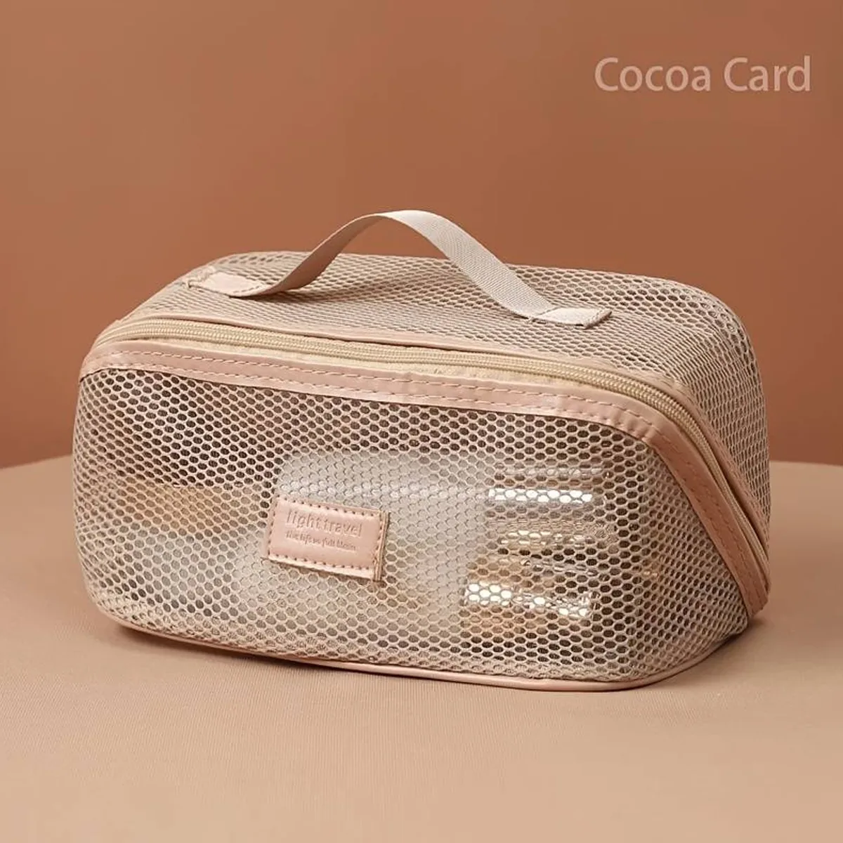 sac cosmétique en maille pour femmes, sac de rangement pour cosmétiques de voyage de grande capacité, trousse de toilette portable