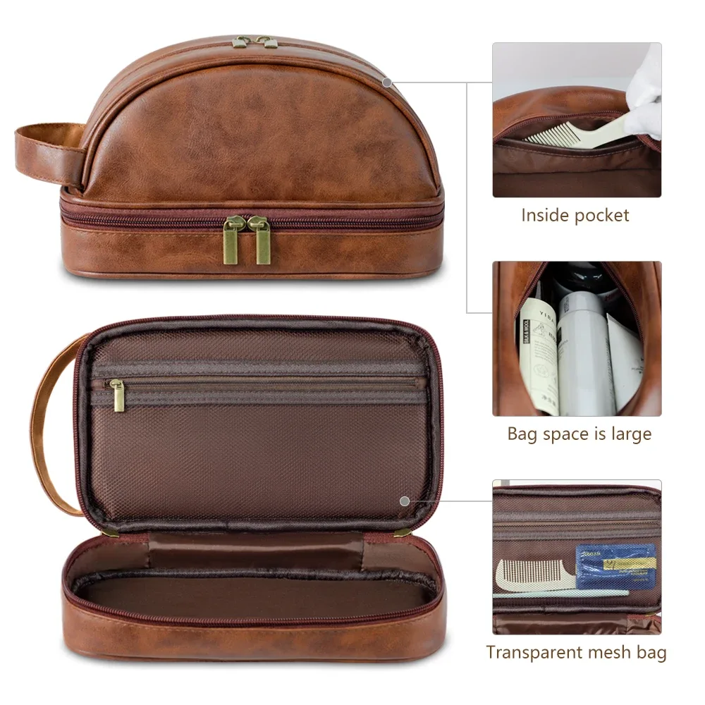 trousse de toilette en cuir pour homme – grande capacité, étanche, idéale pour les voyages – sac de rangement haut de gamme pour hommes