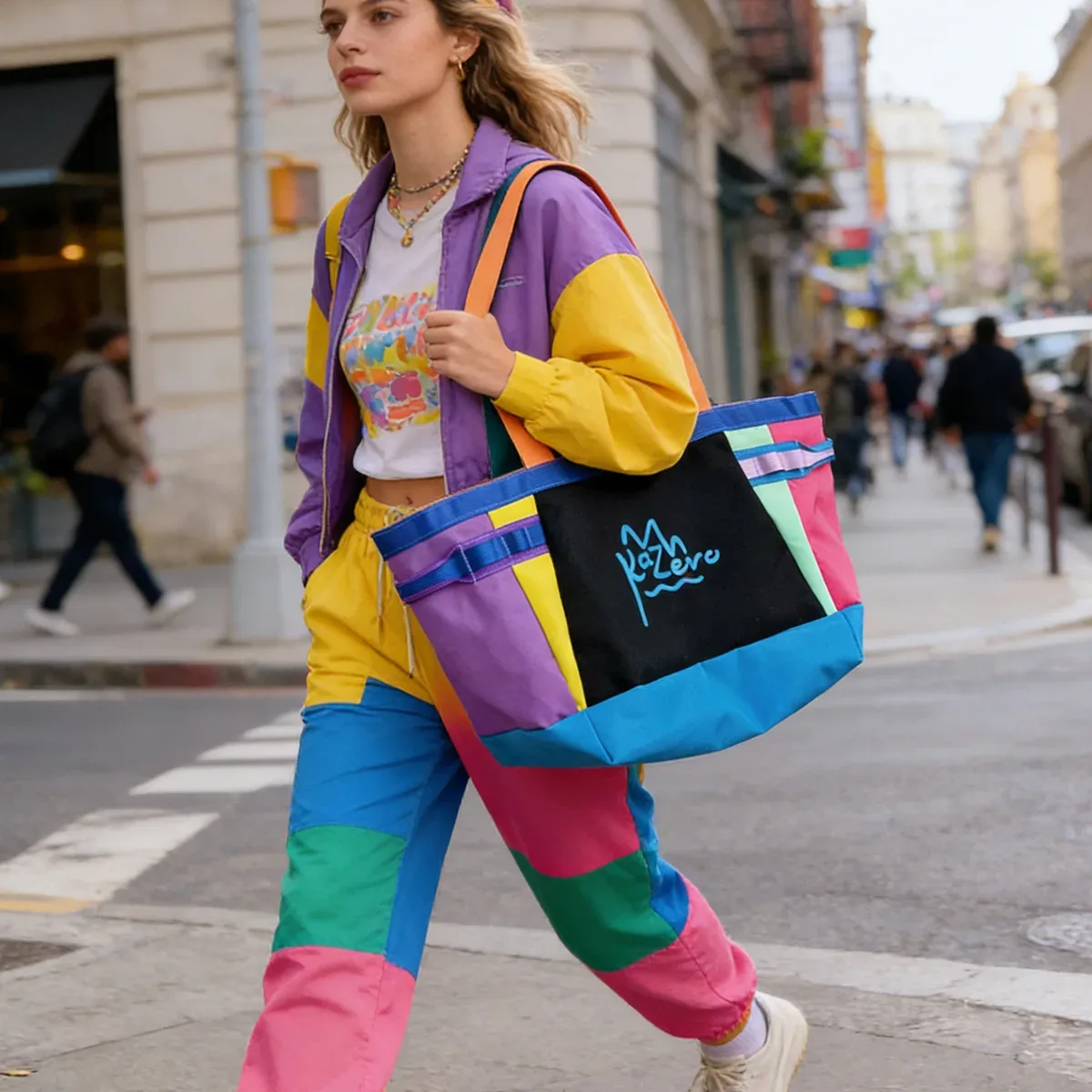 sac fourre-tout sportif pour femme dopamine, sac à bandoulière colorblock avec logo, sac à main multifonction à grande capacité pour les déplacements et le sport