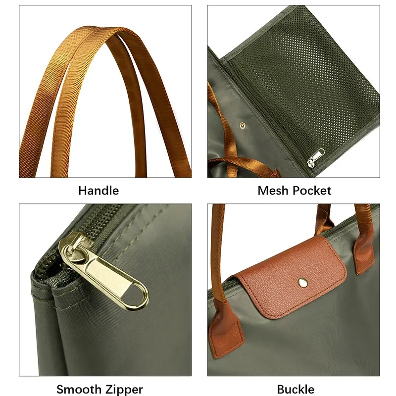sac fourre-tout oxford avec accents en cuir, grande capacité, sacs à bandoulière décontractés pour femmes, résistant à l'eau, pliable