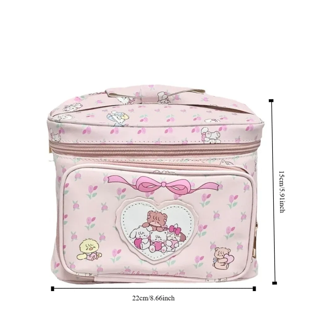 nouvelle trousse de maquillage en pu, grande capacité, portable, imprimé cartoon, sac de rangement carré, trousse de toilette mignonne