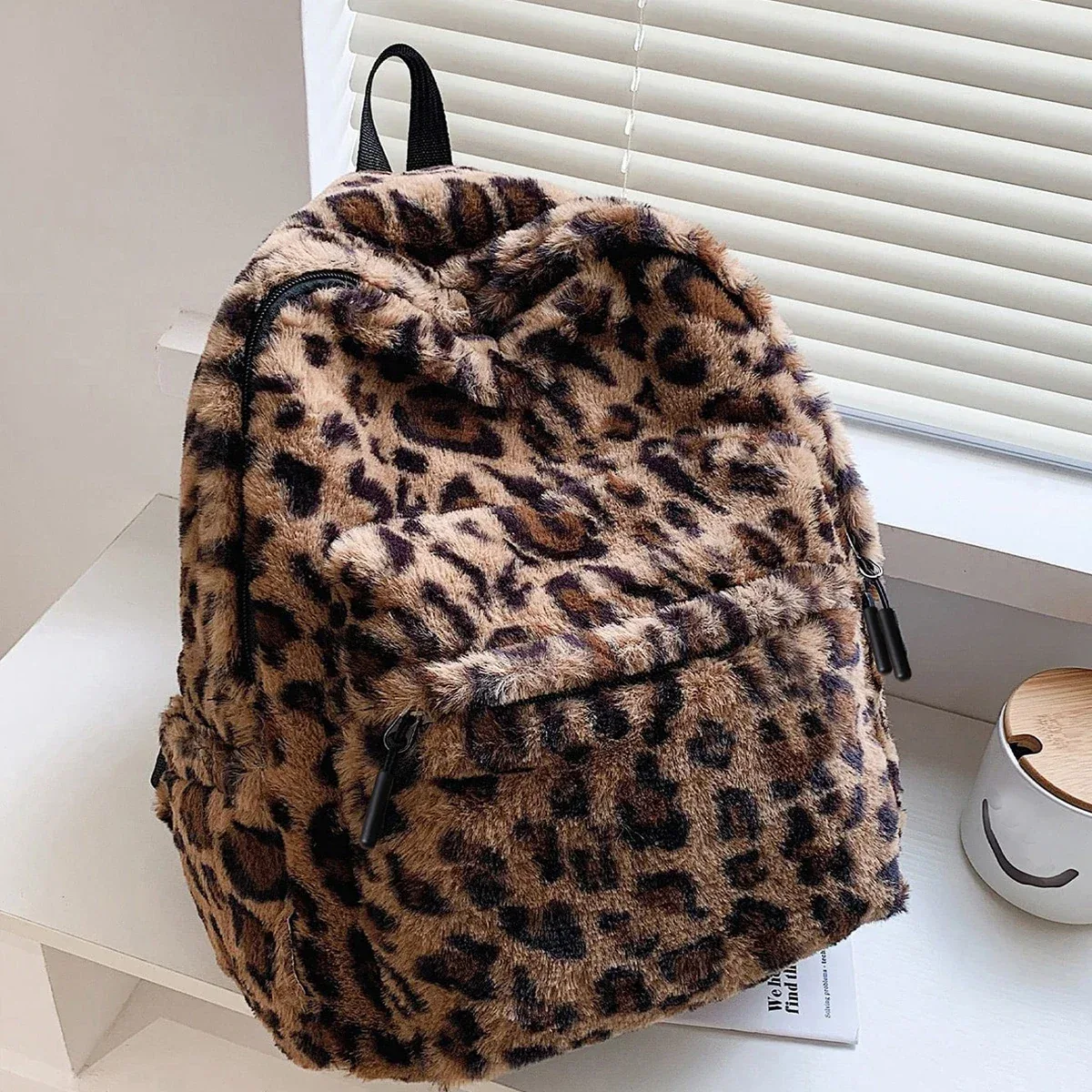 sac à dos de luxe imprimé léopard pour femme, marron, motif peluche, grande capacité, multi-poches, bretelles réglables, indispensable pour les trajets quotidiens
