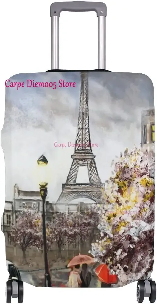 juste de valise de voyage tour eiffel paris avec fleurs roses, housse de protection des bagages, convient aux valises de 18 à 32 pouces