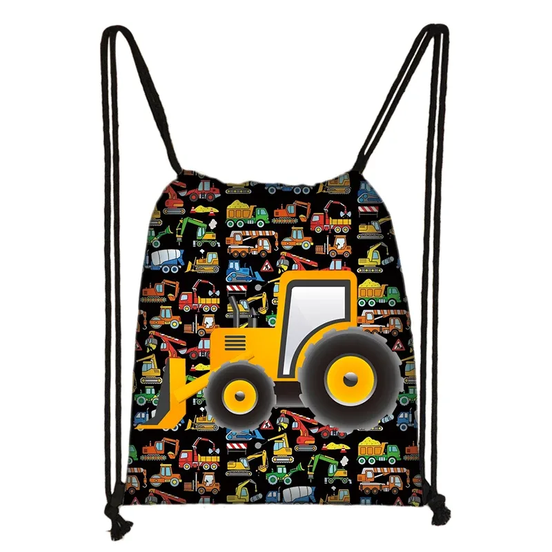 sacs à dos en toile de véhicule d'ingénierie pour adolescents, sac de rangement portable, impression de camion de pompier ebtractor cartoon, proximité wstring