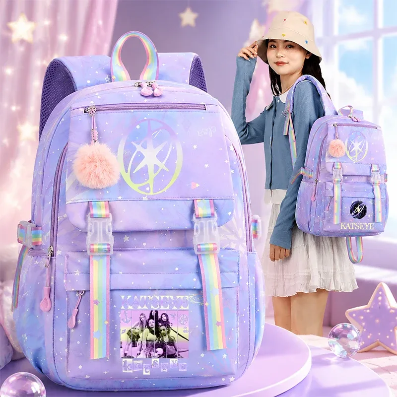 sac à dos scolaire vintage coréen ulzzang pour enfants et adolescents, motif kpop girl group katseye, sac à dos pour femmes