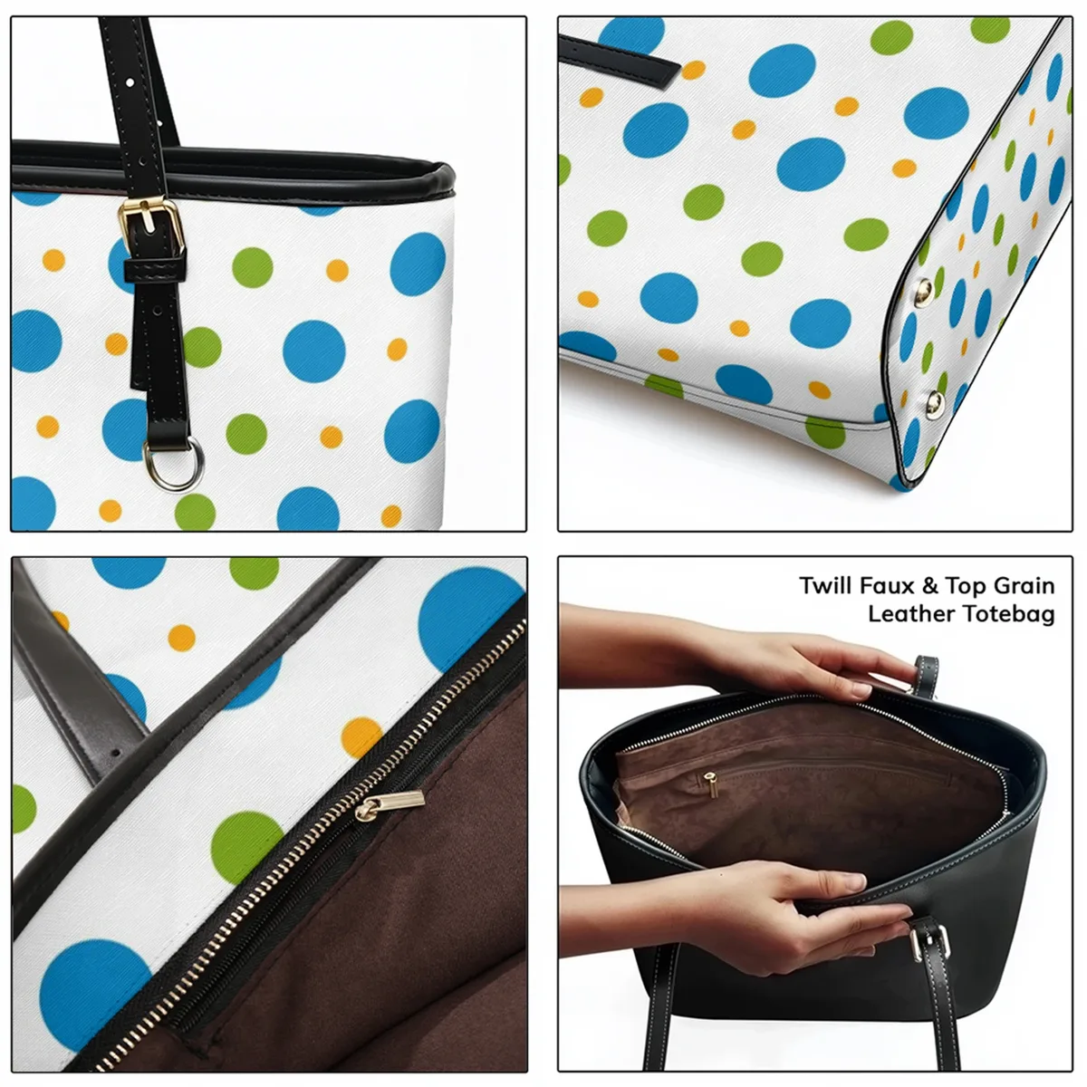 sac à bandoulière en cuir pvc oxford imprimé à pois, fourre-tout léger à fermeture éclair, minimaliste, usage quotidien, sac à main convertible pour le travail et le week-end