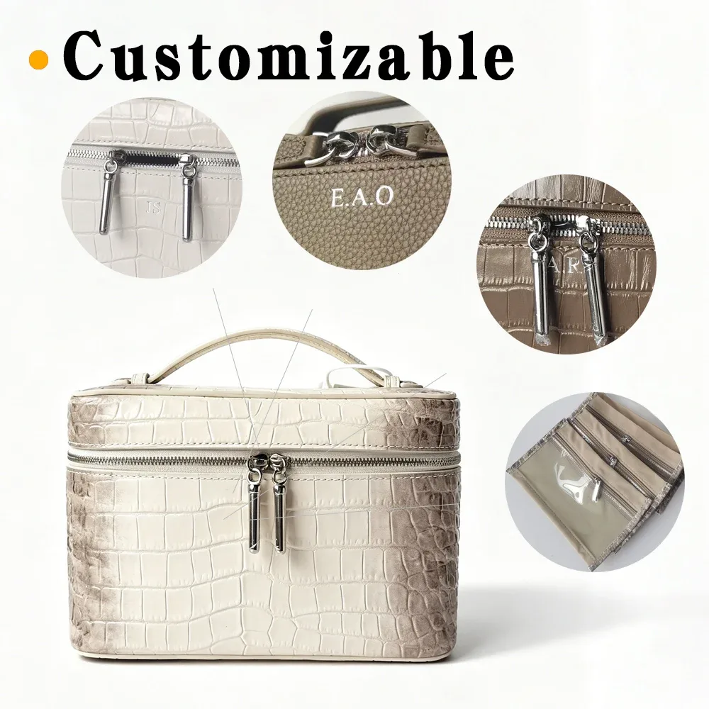 pochette de toilette en cuir véritable motif crocodile himalaya, organiseur de bijoux portable, étui de rangement pour produits de soin, trousse de voyage de luxe