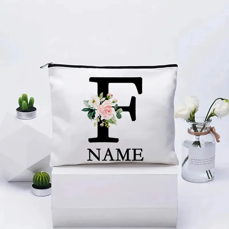 trousse de maquillage personnalisée avec nom, trousse de maquillage de voyage, trousse de maquillage de mariage, pochette cosmétique en toile pour fête, organisateur, cadeaux pour femme