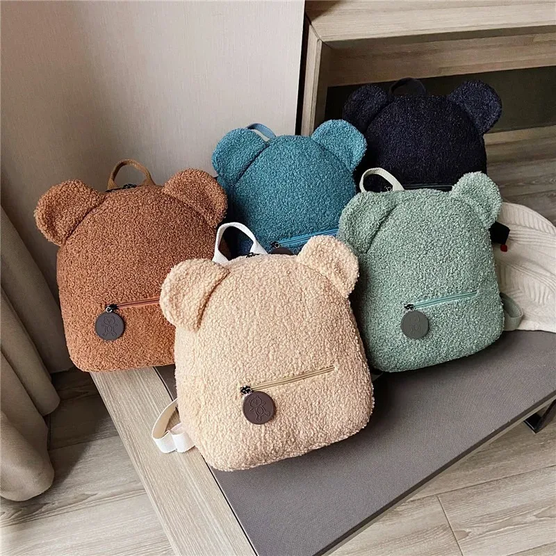 sac à dos en peluche, sac à dos mignon avec oreilles d'ours, sac parent-enfant, sac de transport de style décontracté de grande capacité