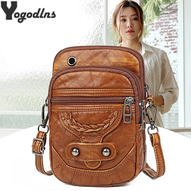 petit sac à bandoulière multifonctionnel en cuir pu souple pour femmes, sac à bandoulière vintage, porte-monnaie pour téléphone portable, sac à main baga