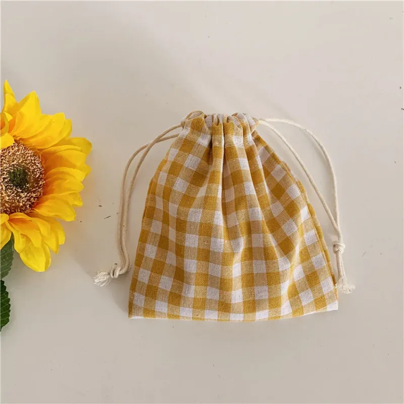 pochette de rangement en tissu de coton en treillis, pochette de rangement à cordon de serrage floral, emballage porte-monnaie, rouge à lèvres, organisateur de bijoux, sac cadeau de noël