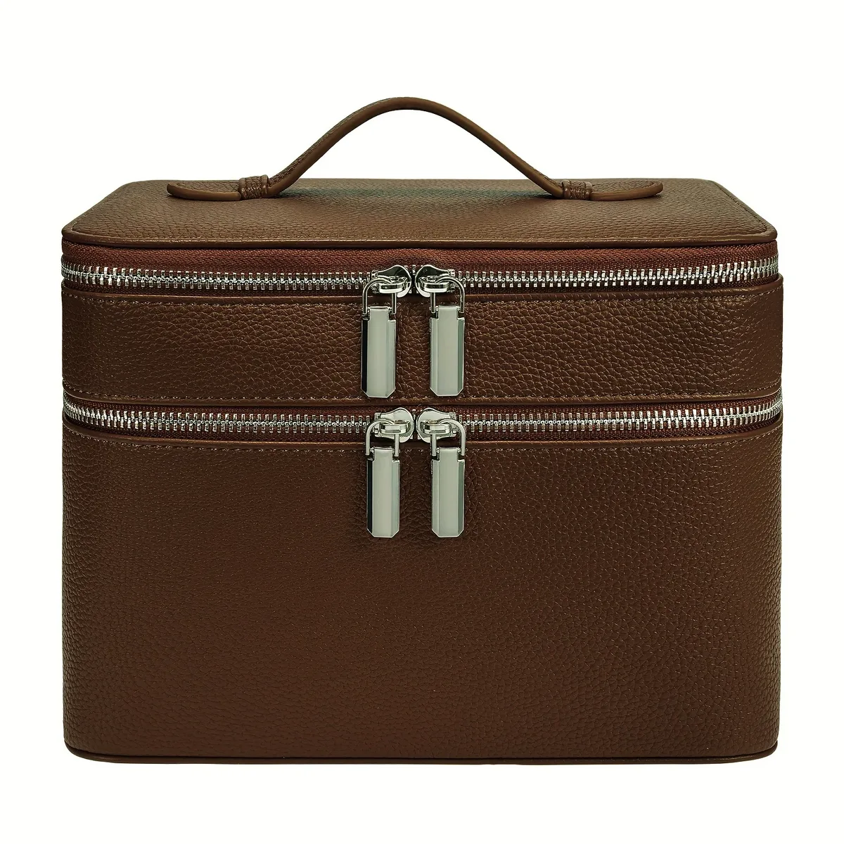 sacs à cosmétiques portables en cuir pu, étuis à maquillage double couche, trousse de toilette de voyage