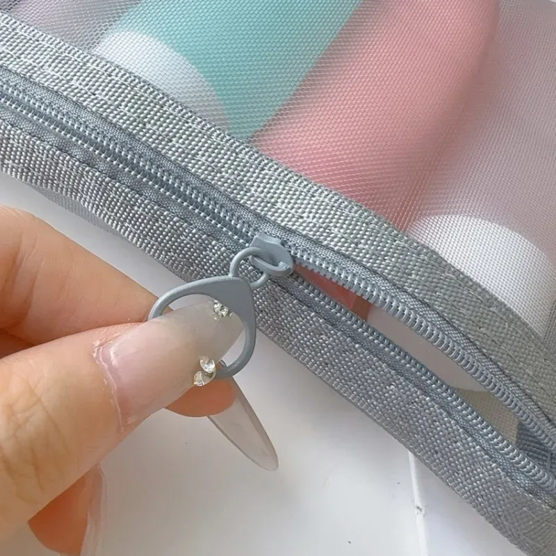 sac de rangement en maille pour maquillage, produits de toilette simples, poudres récepteurs, translucides, légers, sacs cosmétiques, voyage, portable, petits objets gt
