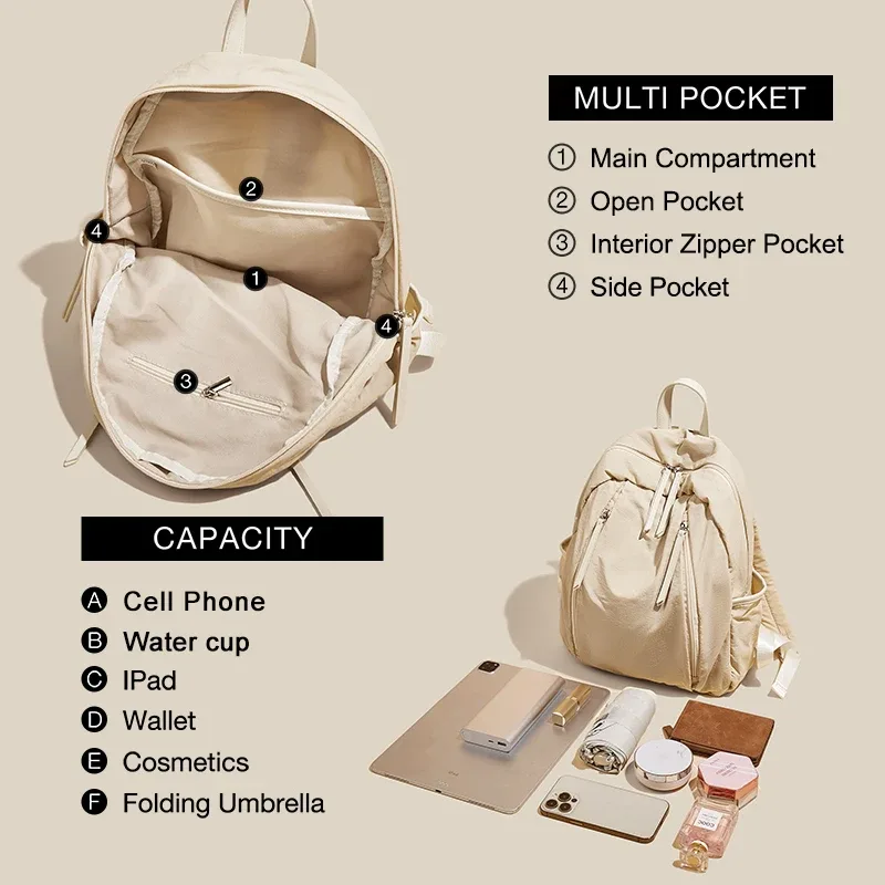 foxer-sac à dos en tissu de coton imperméable pour femme, sac à dos solide simple pour document, sac d'école pour ordinateur portable, sac de livre de voyage pour adolescente, mode