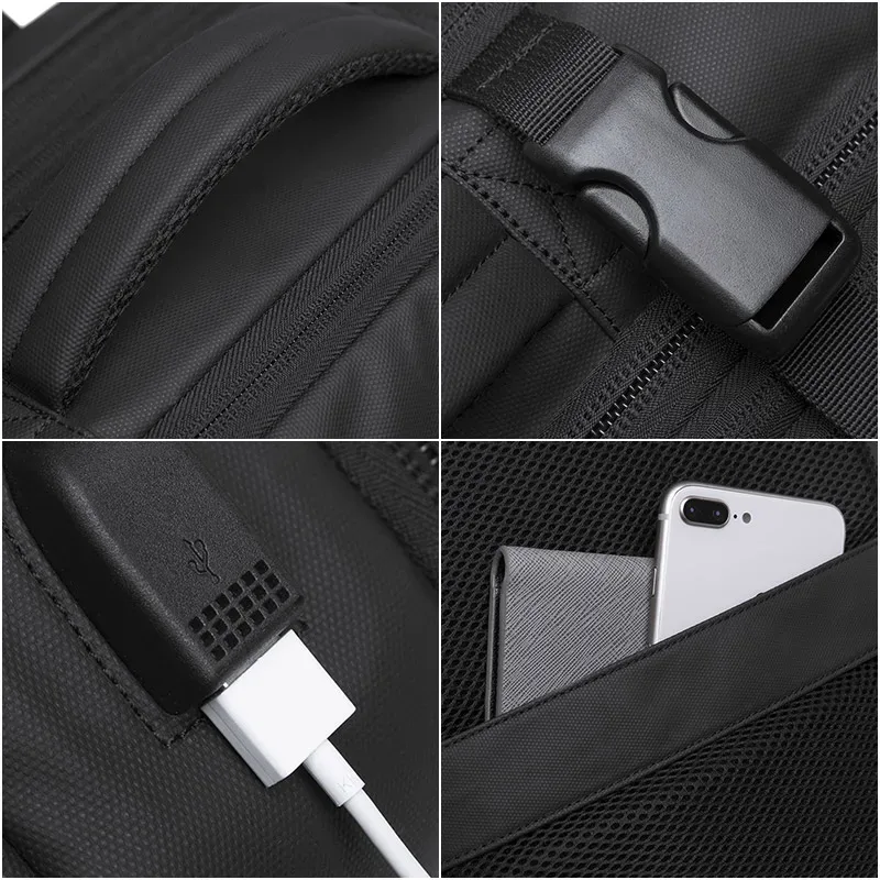 sac dos oxford univercite polyester noir bandes bleues poche latérale fermeture glissière sangles ergonomiques grande capacité extensible mode affaires étanche