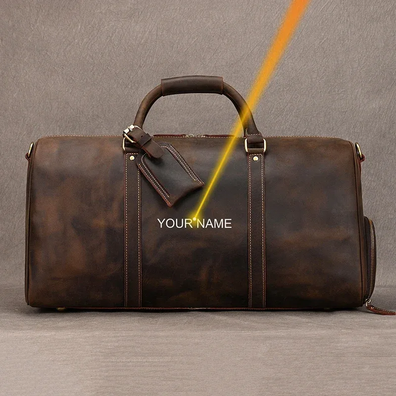 sac de voyage pour hommes, grande capacité, polochon de voyage en cuir véritable avec poche à chaussures, grand sac à bandoulière étanche pour hommes