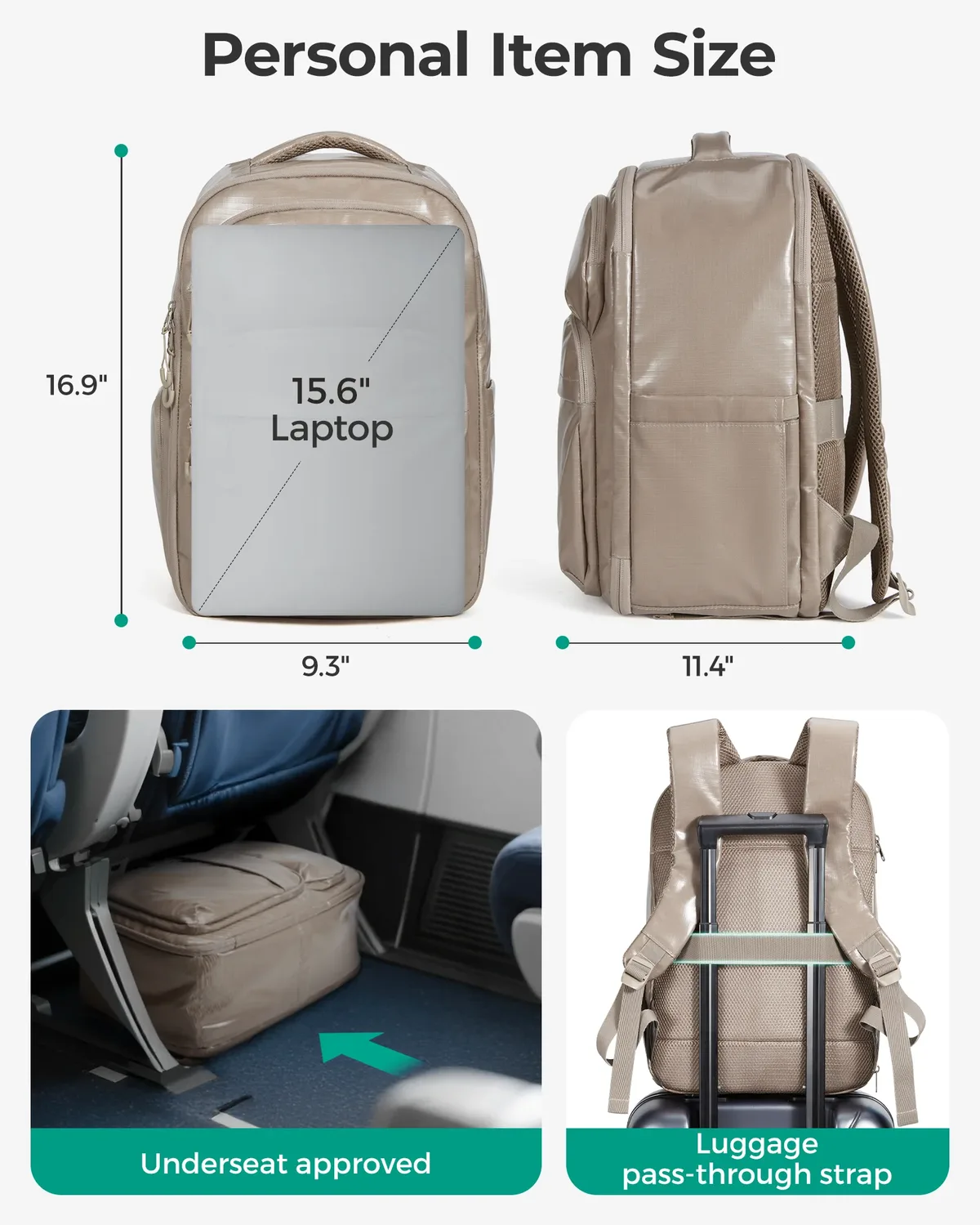 sac dos polyester beige forme rectangulaire poches latérales compartiment chaussures capacité 27l usage voyage école affaires