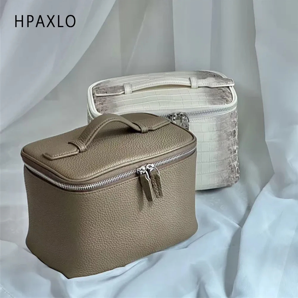 sac à cosmétiques en cuir pour femmes, organiseur de toilette de voyage, cuir véritable de haute qualité, trousse de maquillage de luxe, pratique, grande capacité