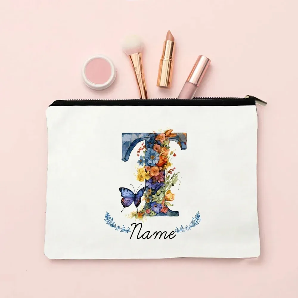 pochette de maquillage personnalisée avec initiale et nom pour femmes, sacs à cosmétiques a-z, trousse de toilette de voyage pour filles, cadeau de mariage ou d'anniversaire pour elle