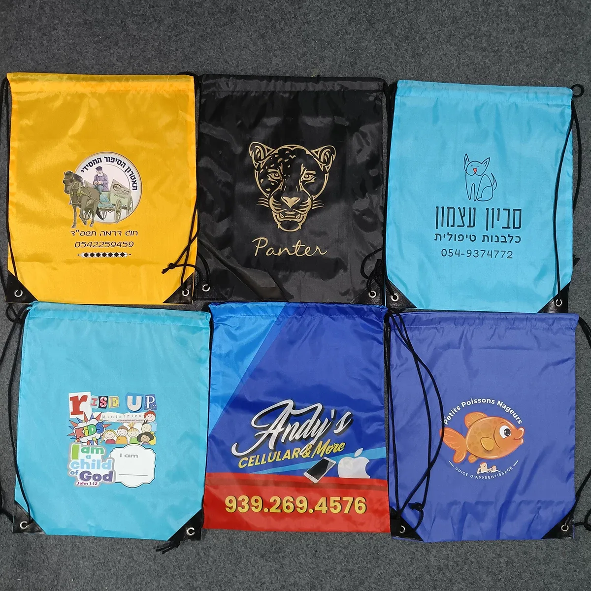 sac dos polyester personnalisable couleurs vives motif texte logo résistant eau usage sport voyage