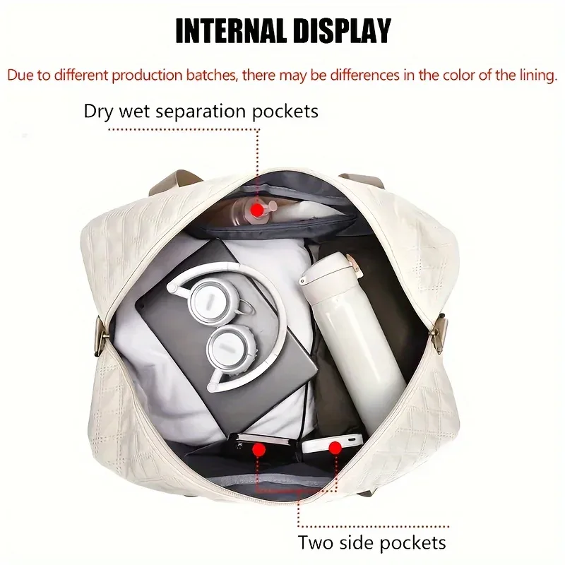 sac de sport de luxe, sac à main de grande capacité, initié et sac fourre-tout à bandoulière avec séparation de support sec, poches latérales pour touristes, voyage, salle de sport