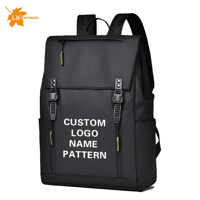 sac à dos décontracté avec logo, sac à dos étanche pour ordinateur pour hommes, nom imprimé, sac de livre d'étudiant, motif imprimé