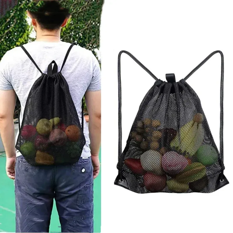 sac à dos en maille noire, sac de rangement portable à cordon pour football, basketball, sport, voyage, gym, plage, jouets, randonnée, shopping, natation