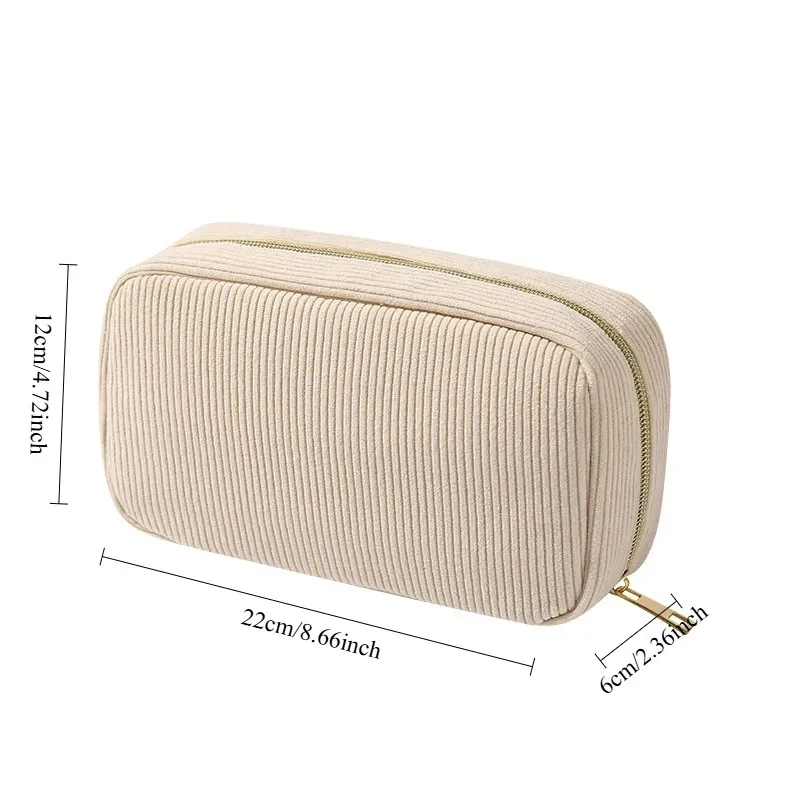 pochette de maquillage portable en velours côtelé pour femmes, pochette de rangement minimaliste pour cosmétiques de voyage, organiseur doux pour les articles de beauté quotidiens