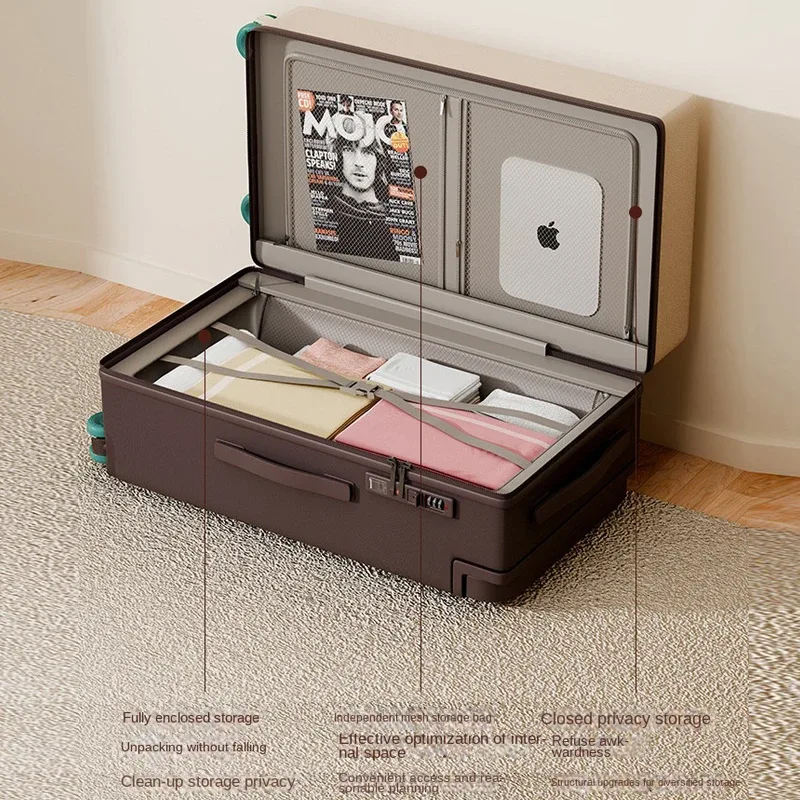 valise multifonctionnelle ko-ku avec porte-gobelet, 20-28 pouces, tige de serrage large, grande capacité, valise de voyage, fermeture éclair anti-explosion