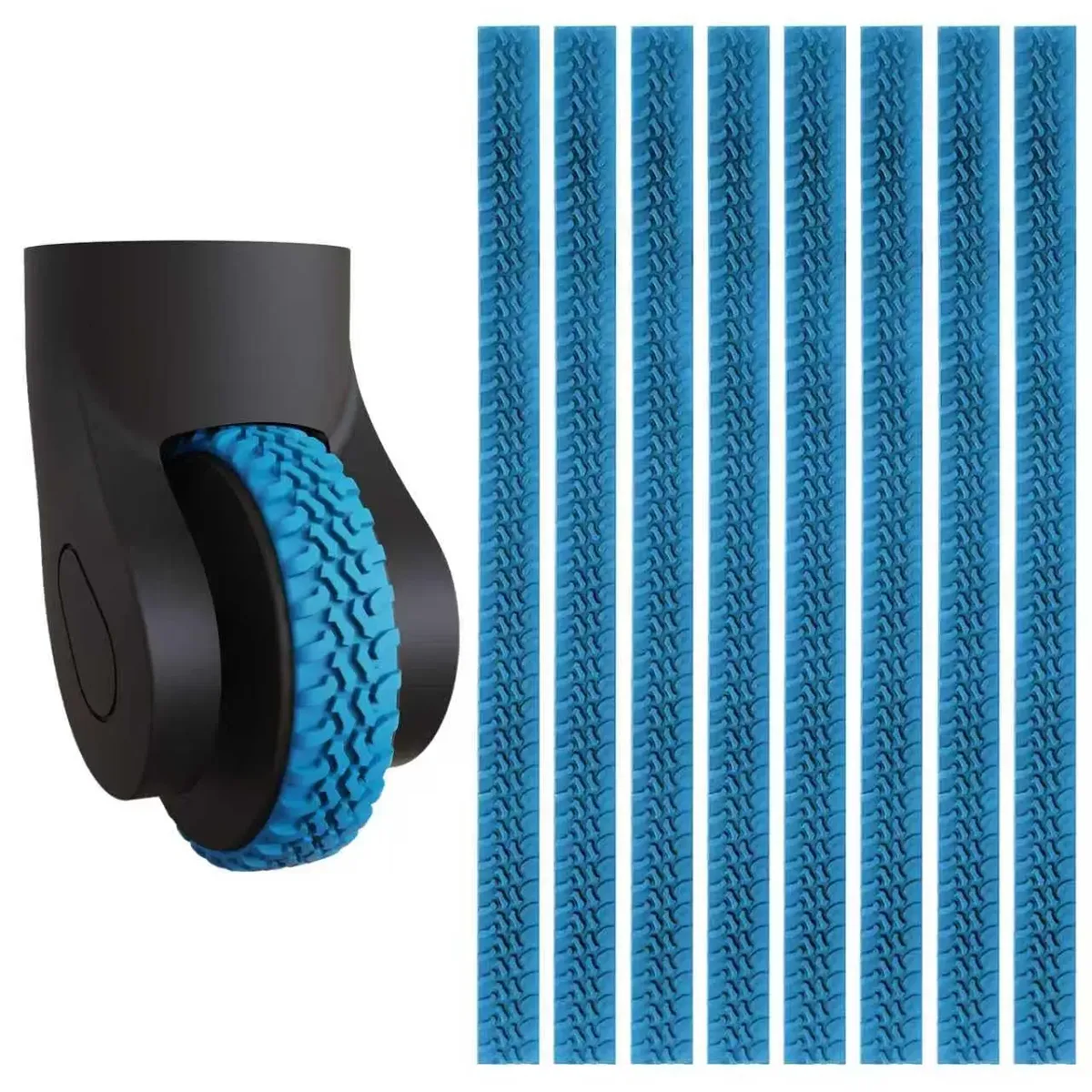 protector roues bagages silencieux silicone adhésif design anti-perte voyage couleur noire bleu gris protection durabilité adaptable tailles roues utilisation rapide travels affaires vacances