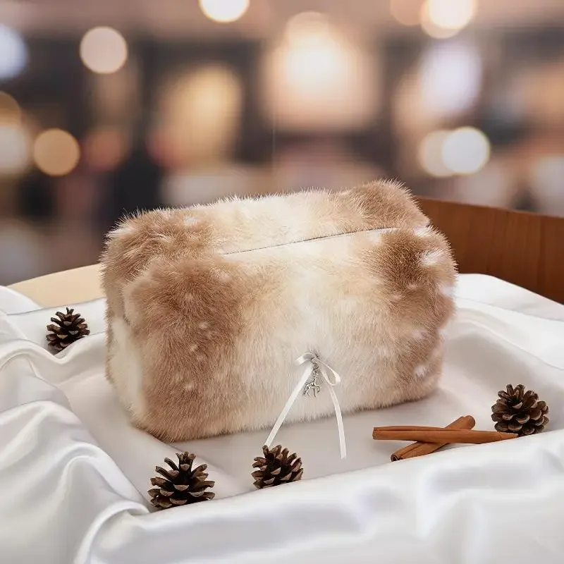 sac de rangement cosmétique en peluche douce à imprimé cerf, grande capacité, portable, pour voyage, soins de la peau, trousse de toilette, cadeau de vacances pour femmes
