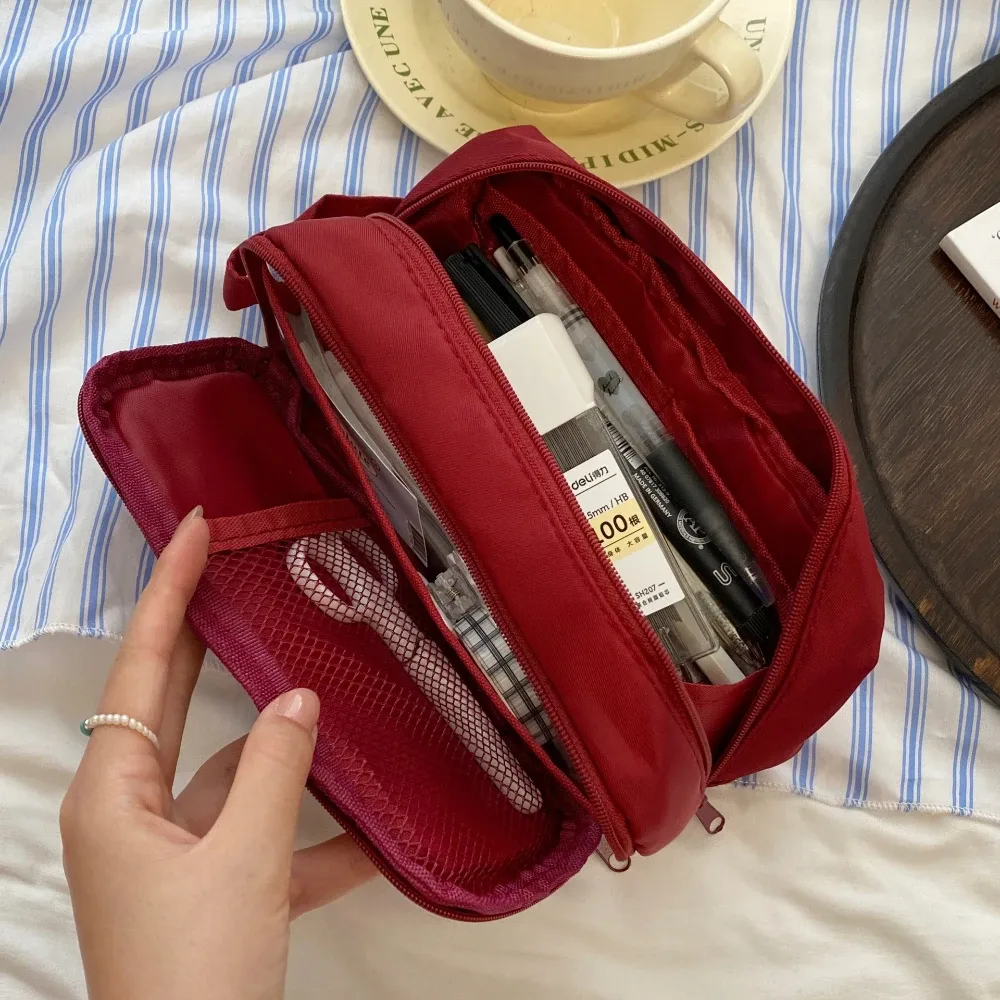sac à cosmétiques double couche en nylon, organisateur de maquillage de voyage, trousse de toilette de grande capacité, trousse à crayons multifonction, porte-pinceaux