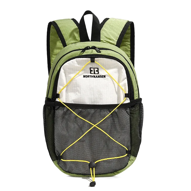 sac dos toile beige bandes noires poche intérieure fendue ceintures jacquard randonnée sport décontracté
