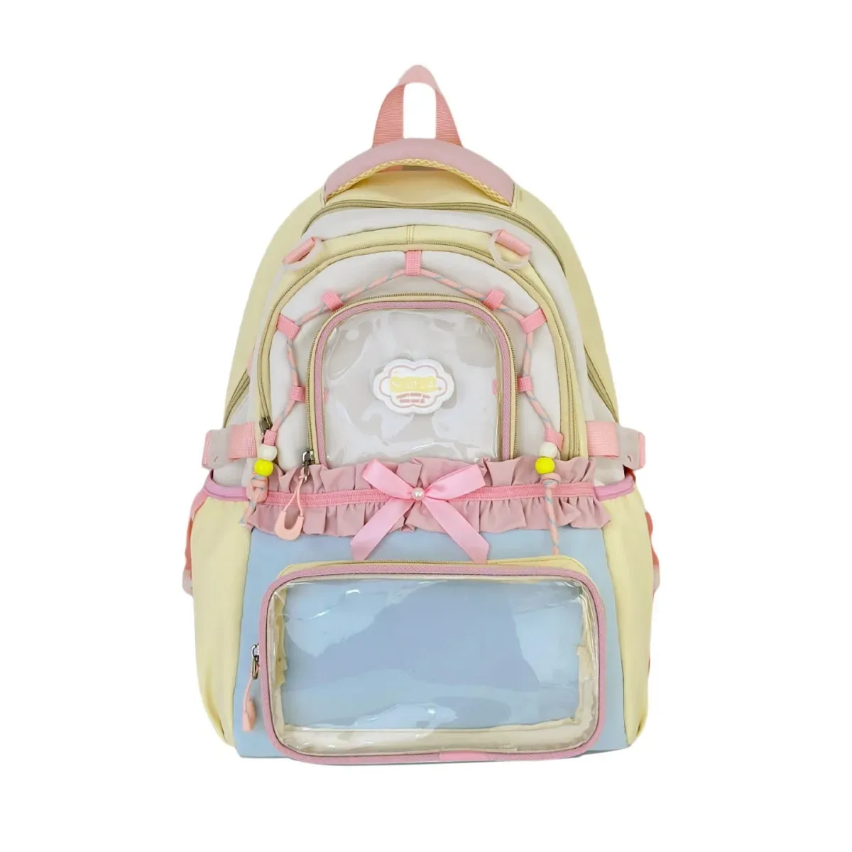 sac à dos coréen à nœud papillon, grande capacité, esthétique soignée, couleur transparente contrastante, pour l'école