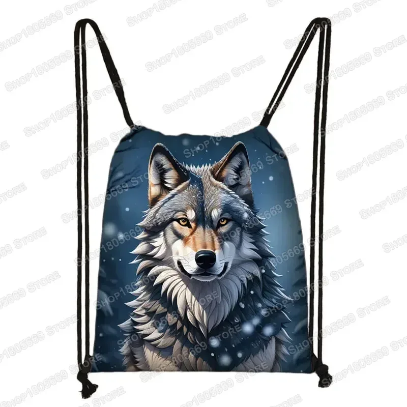 sac à dos loup hurlant sous le clair de lune et tigre coloré pour hommes et femmes, sacs à cordon de proximité en plein air, sacs de voyage pour étudiants