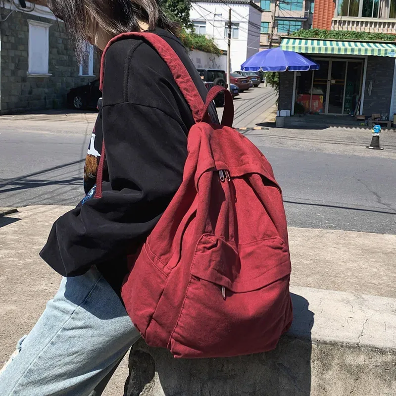 hocodo couleur unie toile femmes sac à dos mode unisexe étudiant sacs d'école pour adolescent sac à dos grande capacité voyage sac à dos