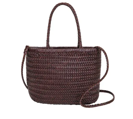 sac à poignée supérieure tissé en cuir de vache pour femme, sacoche décontractée en tricot tressé, vintage boho gitane aztèque ibiza, en cuir véritable